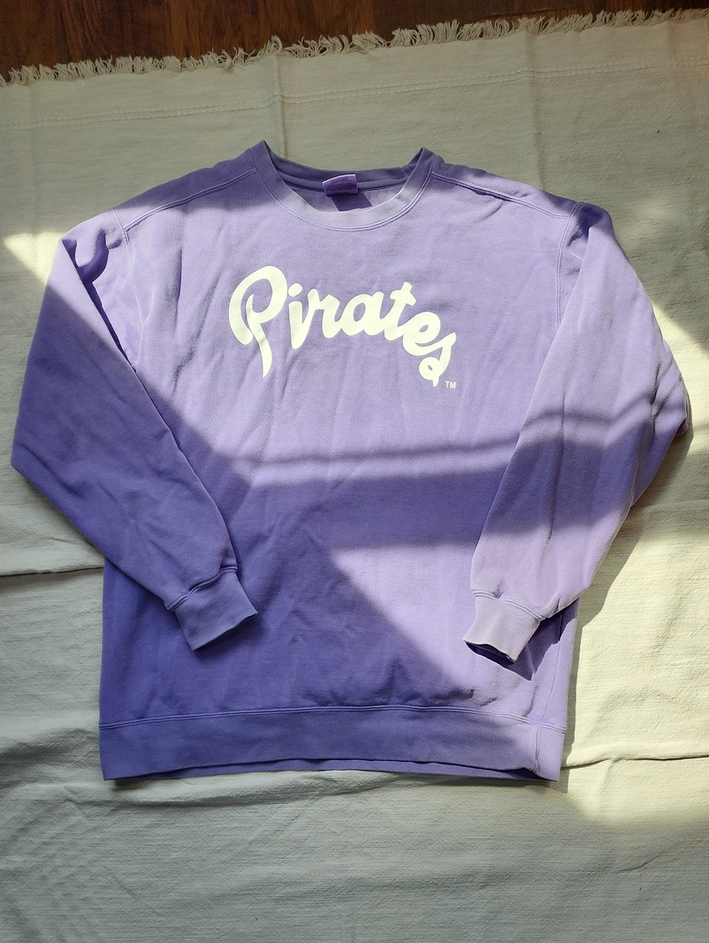 Comfort Colors Lavender Crewneck with White ECU "Pirates" Script